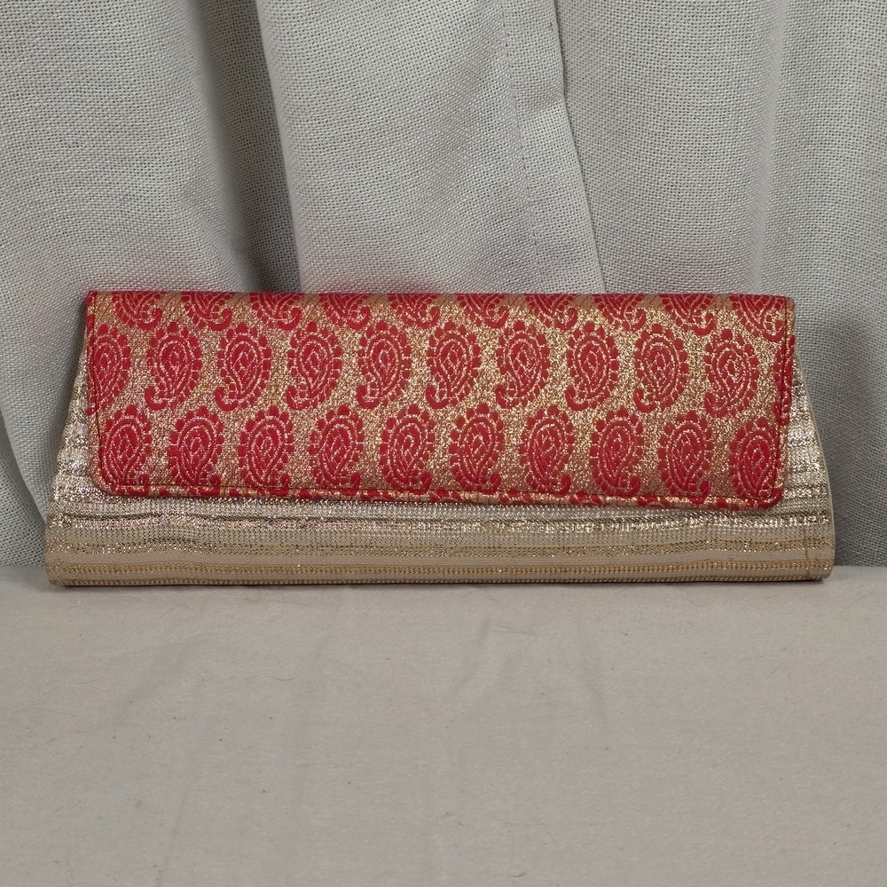 Gold & Red Brocade Evening Clutch Purse